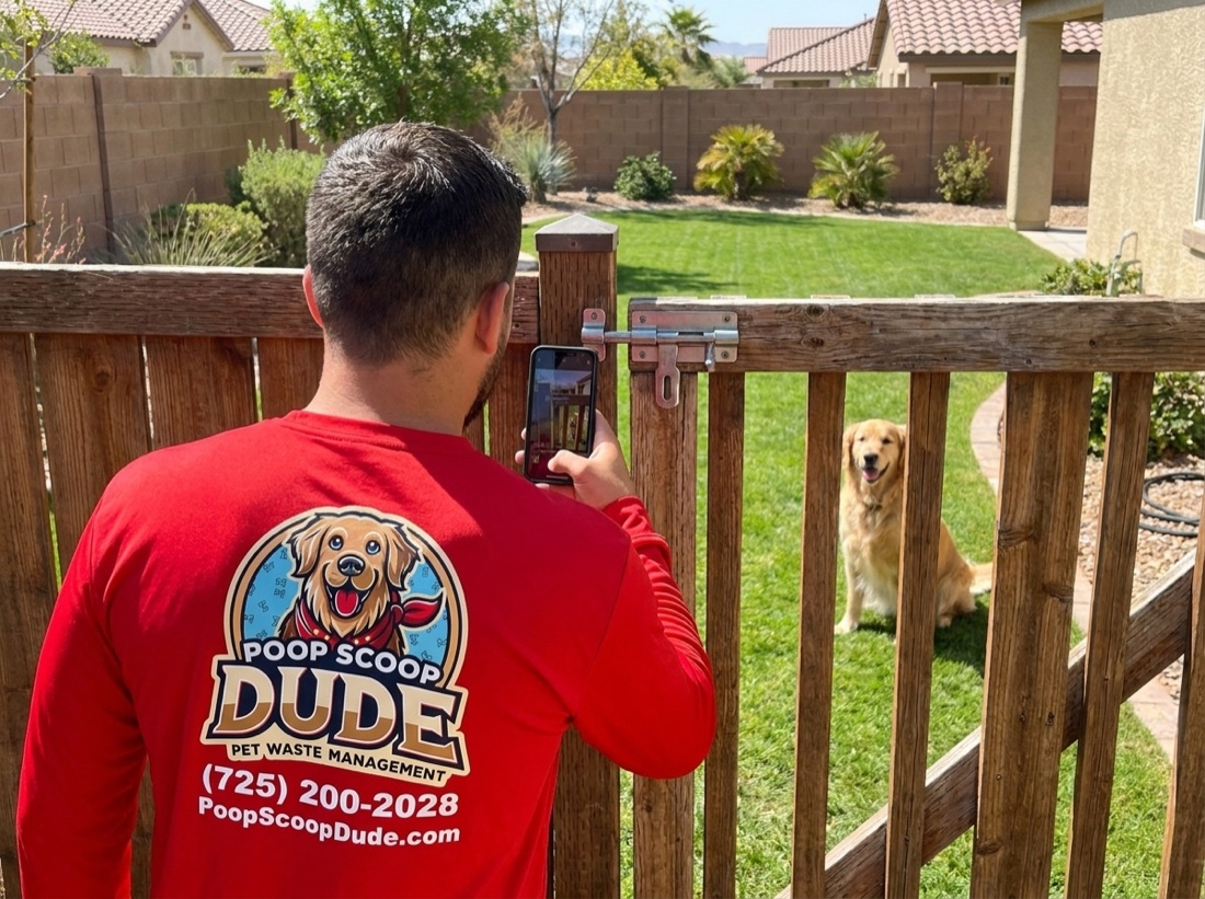 A clean yard with the gate latched, photo proof texted to the customer